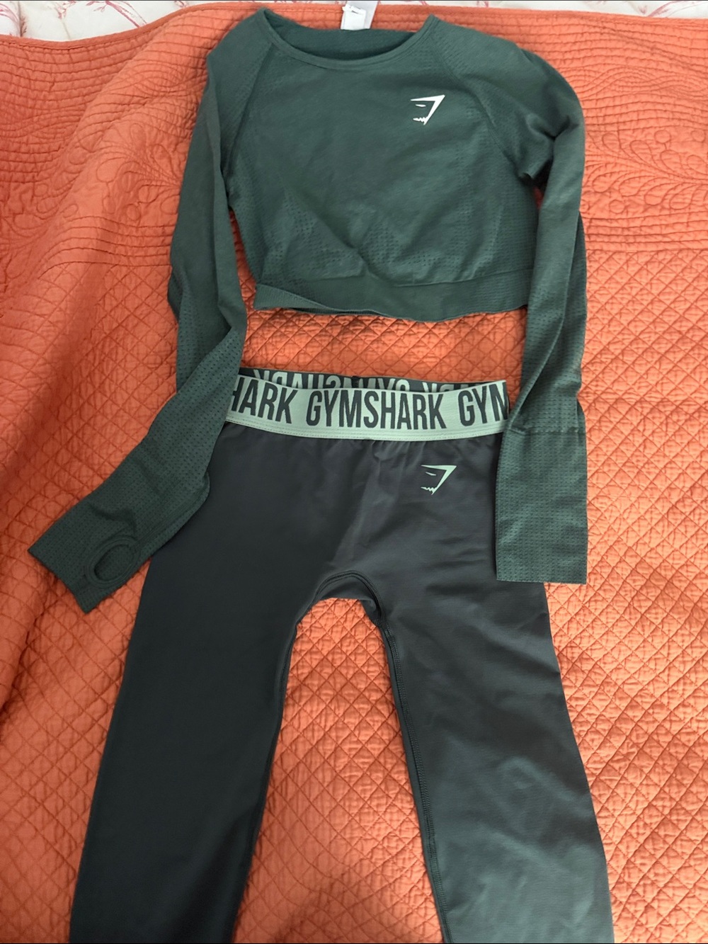 Gymshark Green Seamless Cropped Top with Black Leggings - Kids Set